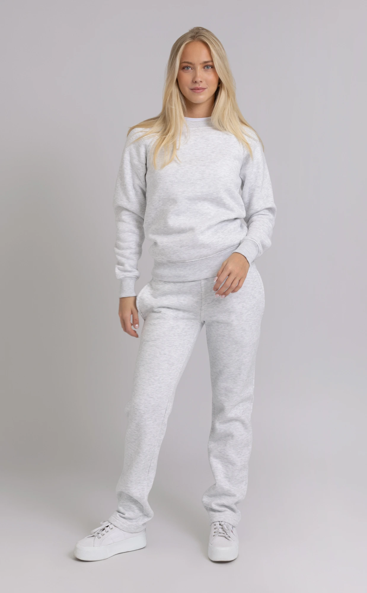 dame crewneck lys grå foran